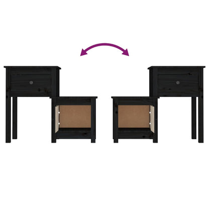Comodini 2 pz Neri 79,5x38x65,5 cm in Legno Massello di Pino - homemem39