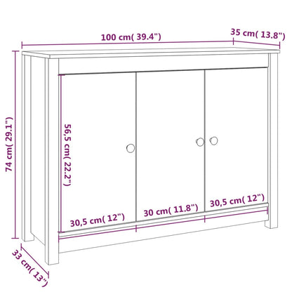 Credenza Bianca 100x35x74 cm in Legno Massello di Pino - homemem39
