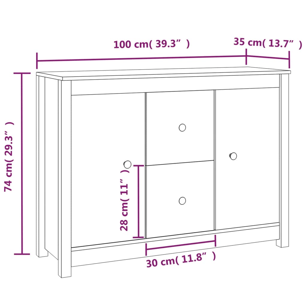 Credenza 100x35x74 cm in Legno Massello di Pino - homemem39