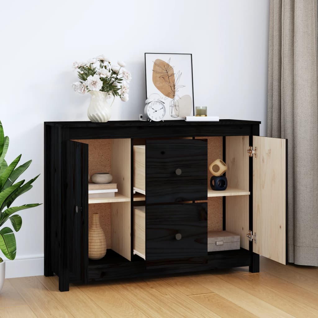 Credenza Nera 100x35x74 cm in Legno Massello di Pino - homemem39