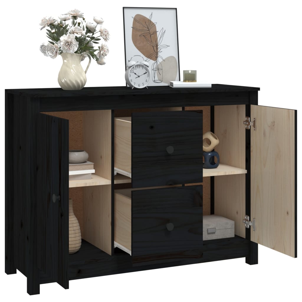 Credenza Nera 100x35x74 cm in Legno Massello di Pino - homemem39