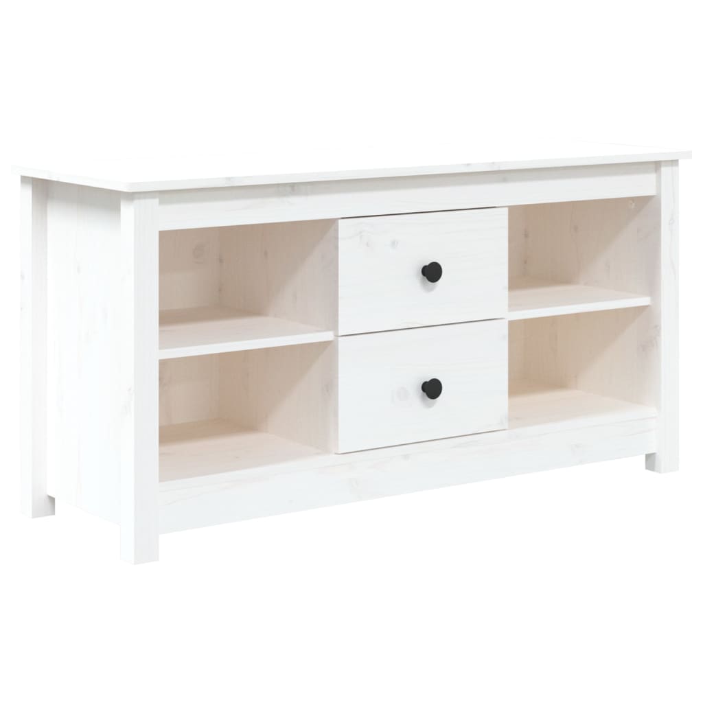 Mobile Porta TV Bianco 103x36,5x52 cm in Legno Massello di Pino - homemem39