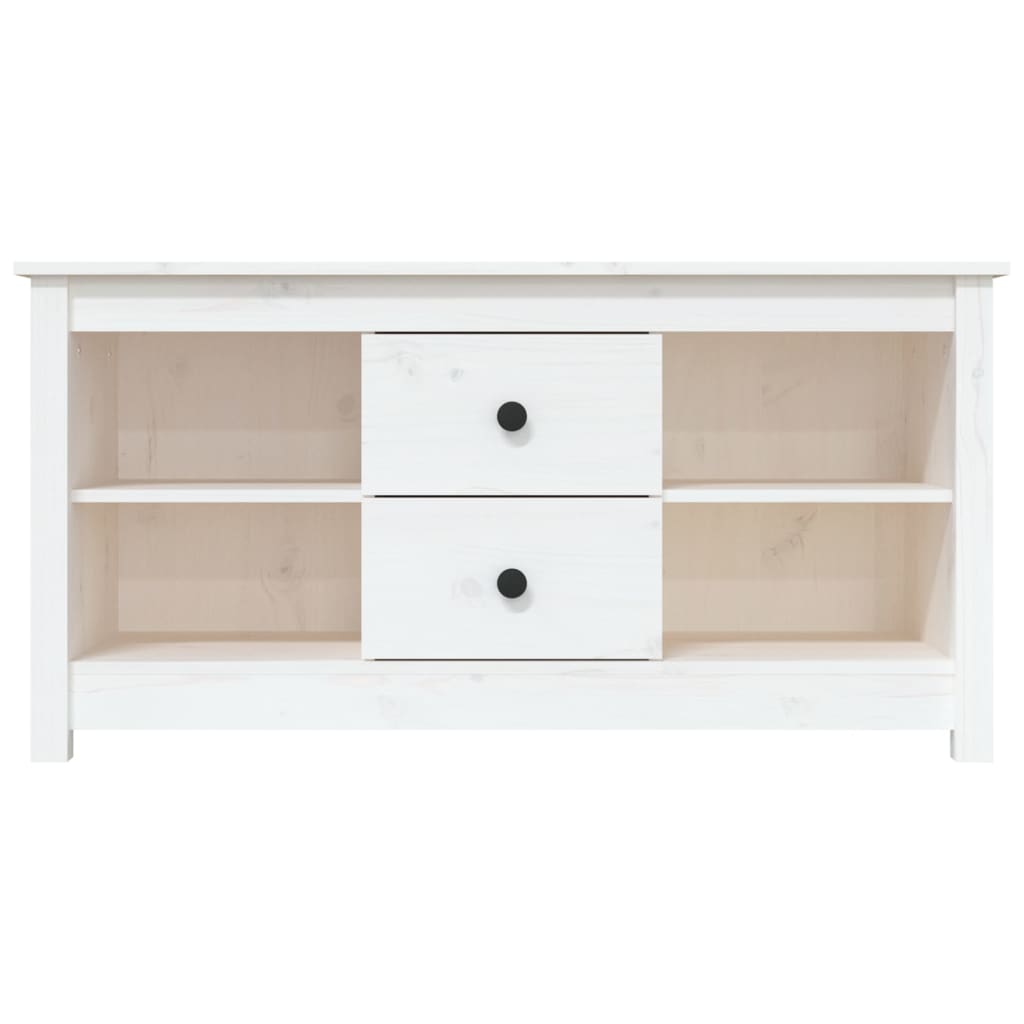 Mobile Porta TV Bianco 103x36,5x52 cm in Legno Massello di Pino - homemem39