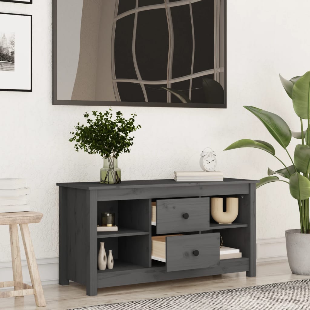Mobile Porta TV Grigio 103x36,5x52 cm in Legno Massello di Pino - homemem39
