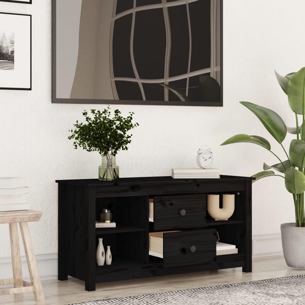 Mobile Porta TV Nero 103x36,5x52 cm in Legno Massello di Pino - homemem39
