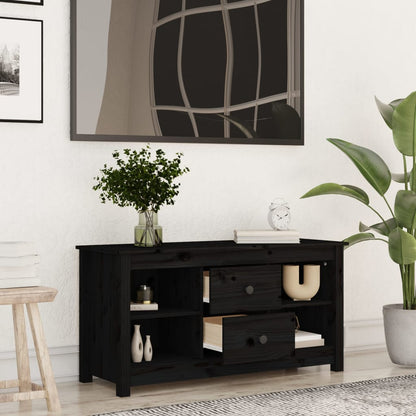 Mobile Porta TV Nero 103x36,5x52 cm in Legno Massello di Pino - homemem39