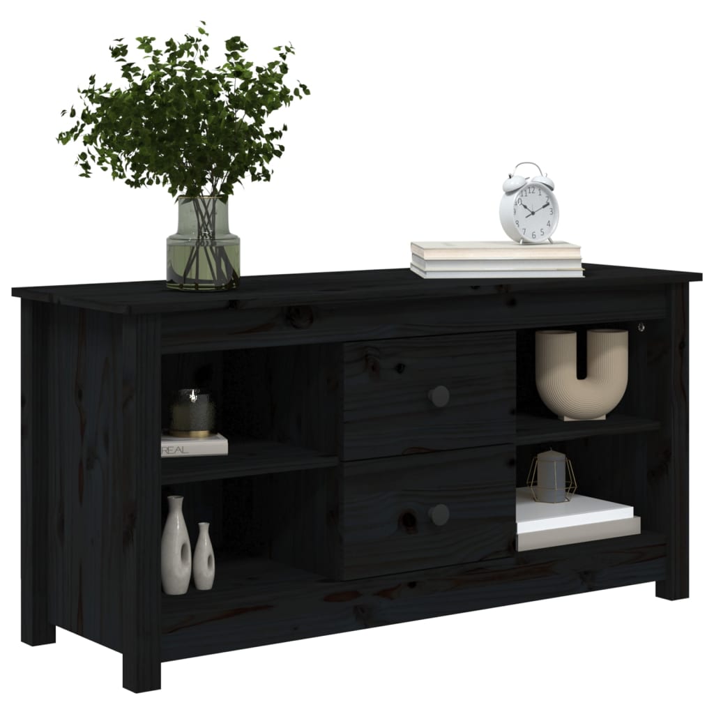 Mobile Porta TV Nero 103x36,5x52 cm in Legno Massello di Pino - homemem39