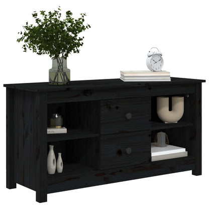 Mobile Porta TV Nero 103x36,5x52 cm in Legno Massello di Pino - homemem39
