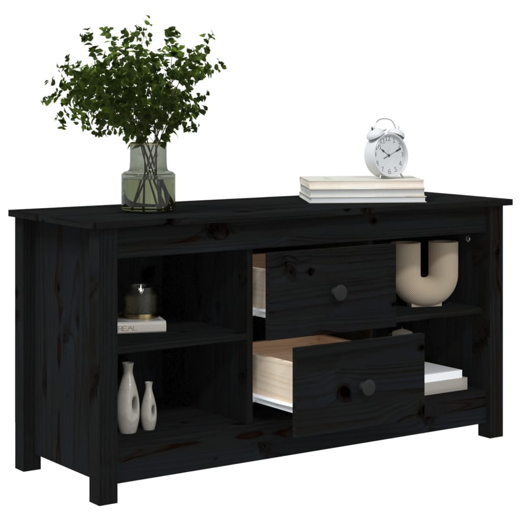 Mobile Porta TV Nero 103x36,5x52 cm in Legno Massello di Pino - homemem39