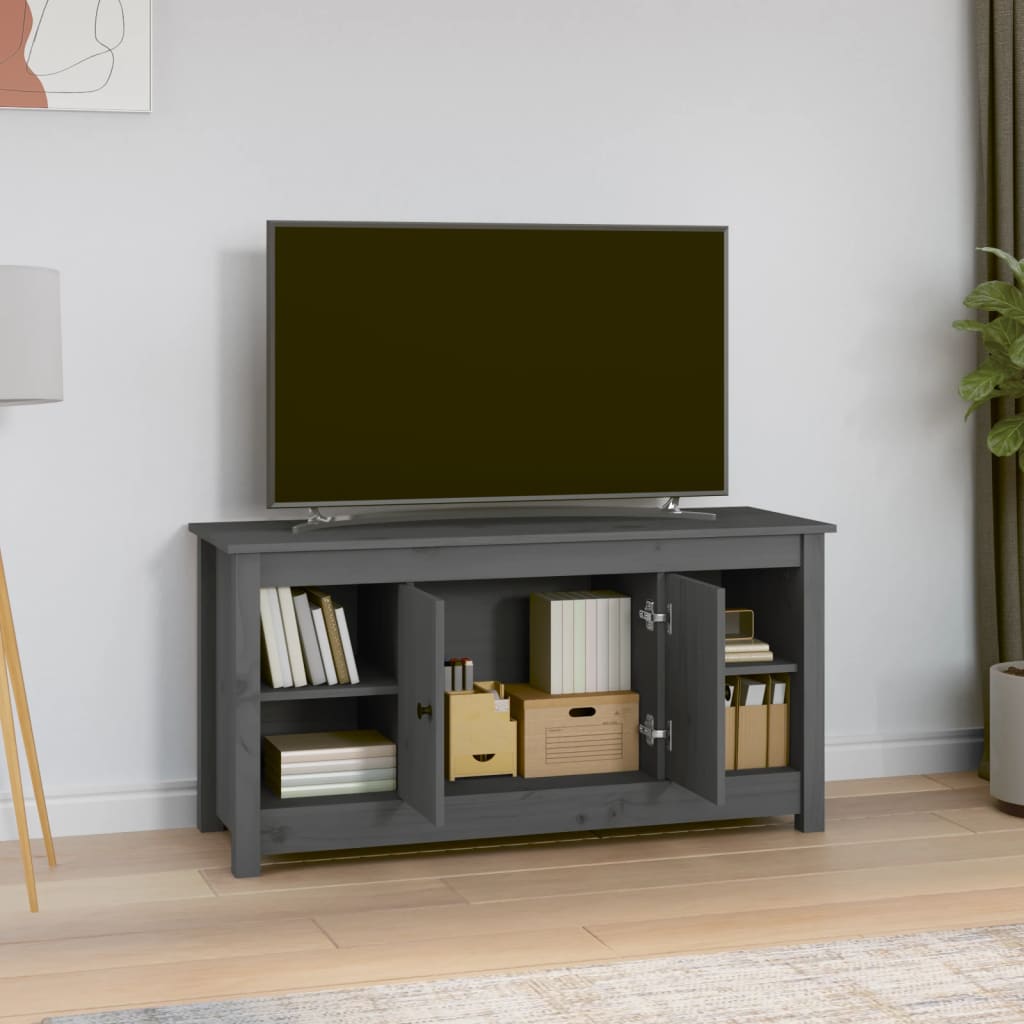 Mobile Porta TV Grigio 103x36,5x52 cm in Legno Massello di Pino - homemem39