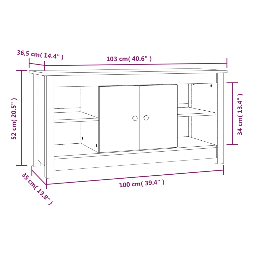 Mobile Porta TV Nero 103x36,5x52 cm in Legno Massello di Pino - homemem39