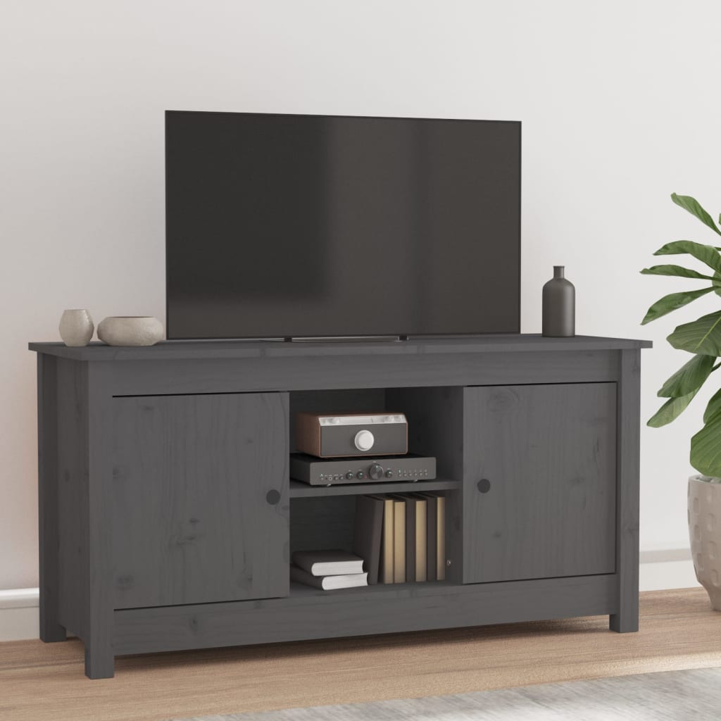 Mobile Porta TV Grigio 103x36,5x52 cm in Legno Massello di Pino - homemem39