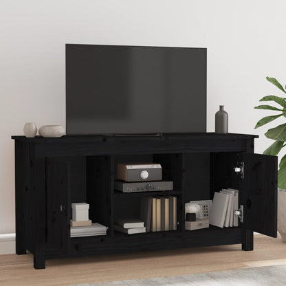 Mobile Porta TV Nero 103x36,5x52 cm in Legno Massello di Pino - homemem39