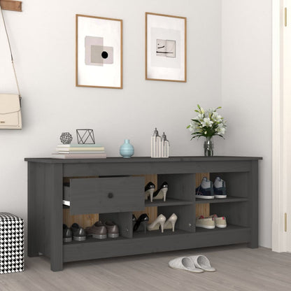 Scarpiera Grigia 110x38x45,5 cm in Legno Massello di Pino - homemem39