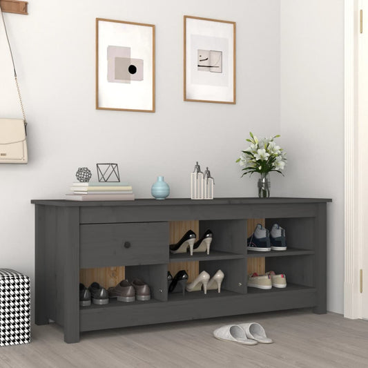 Scarpiera Grigia 110x38x45,5 cm in Legno Massello di Pino - homemem39