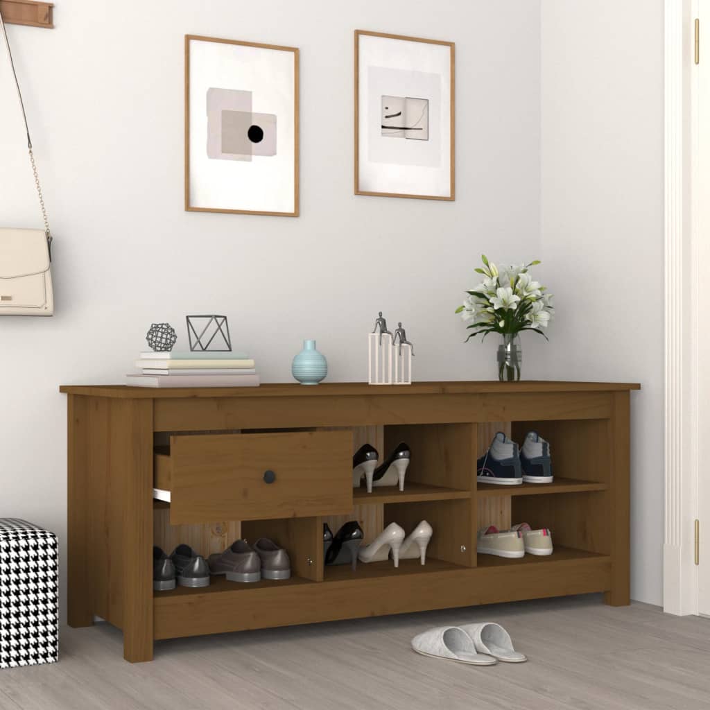 Scarpiera Marrone Ambra 110x38x45,5cm in Legno Massello di Pino - homemem39