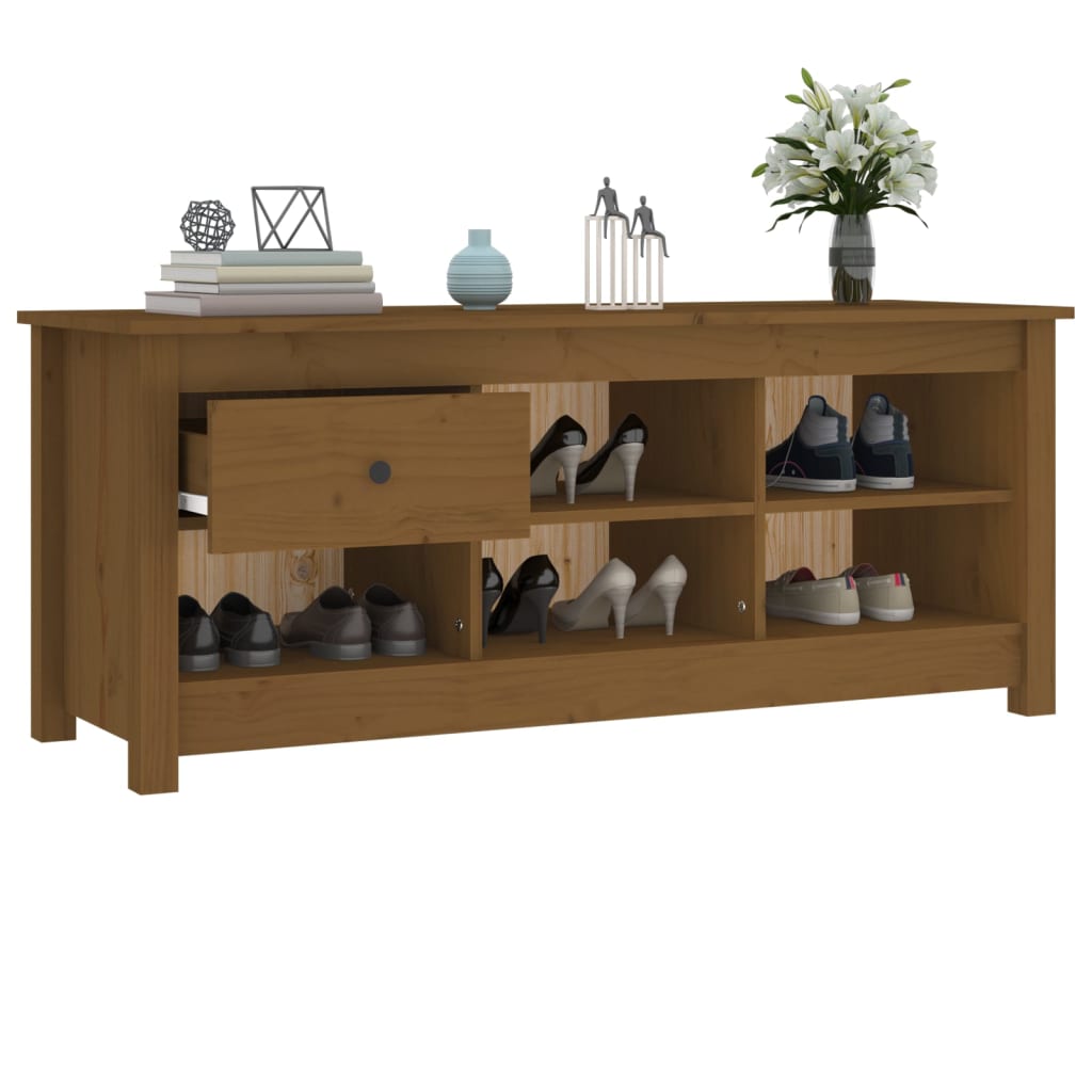 Scarpiera Marrone Ambra 110x38x45,5cm in Legno Massello di Pino - homemem39