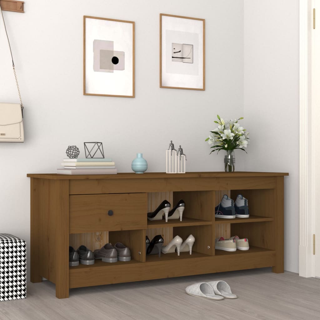 Scarpiera Marrone Ambra 110x38x45,5cm in Legno Massello di Pino - homemem39