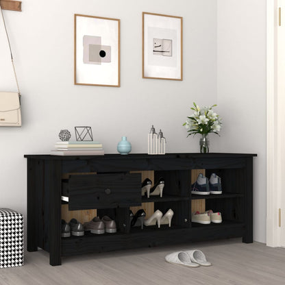 Scarpiera Nera 110x38x45,5 cm in Legno Massello di Pino - homemem39