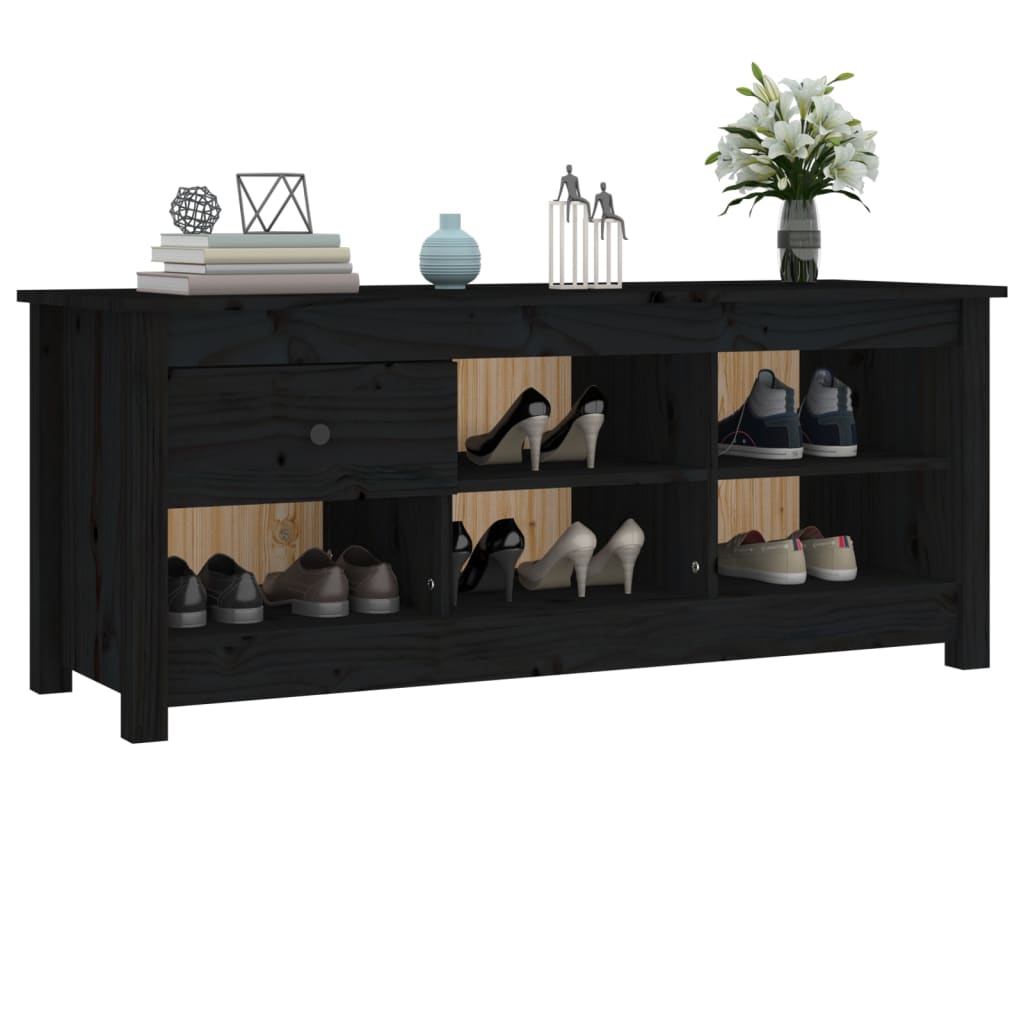 Scarpiera Nera 110x38x45,5 cm in Legno Massello di Pino - homemem39