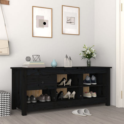 Scarpiera Nera 110x38x45,5 cm in Legno Massello di Pino - homemem39