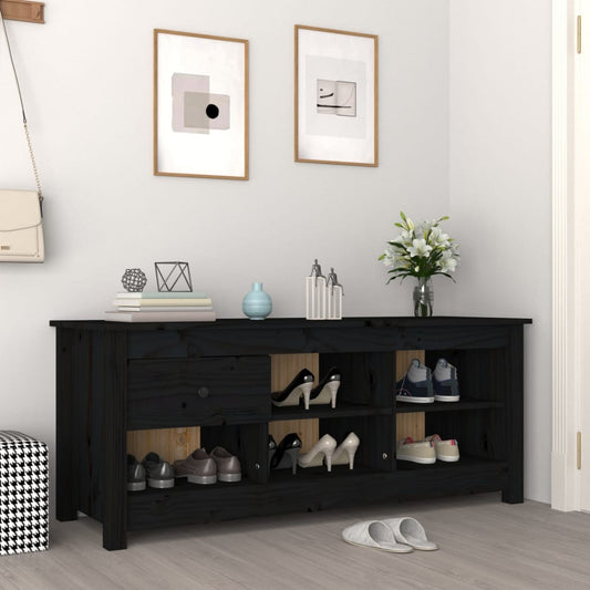 Scarpiera Nera 110x38x45,5 cm in Legno Massello di Pino - homemem39