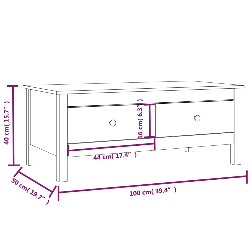Tavolino da Salotto ambra 100x50x40 cm Legno Massello di Pino | homemem39