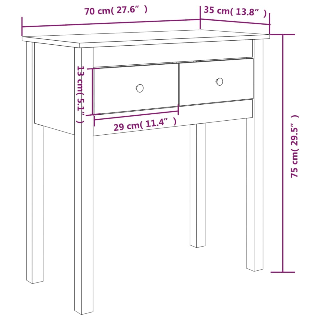 Tavolo Consolle Bianco 70x35x75 cm in Legno Massello di Pino | homemem39