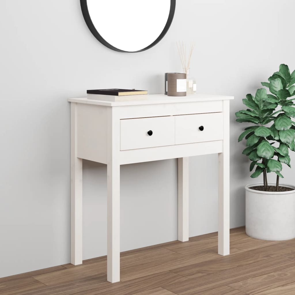 Tavolo Consolle Bianco 70x35x75 cm in Legno Massello di Pino | homemem39