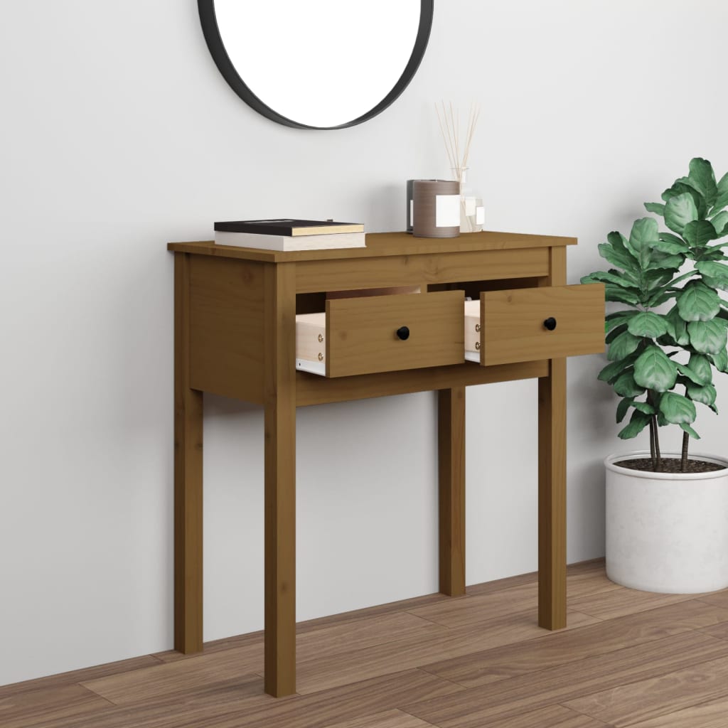 Tavolo Consolle Marrone Ambra 70x35x75cm Legno Massello di Pino | homemem39