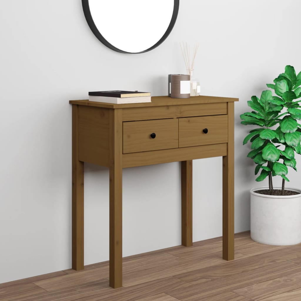 Tavolo Consolle Marrone Ambra 70x35x75cm Legno Massello di Pino | homemem39