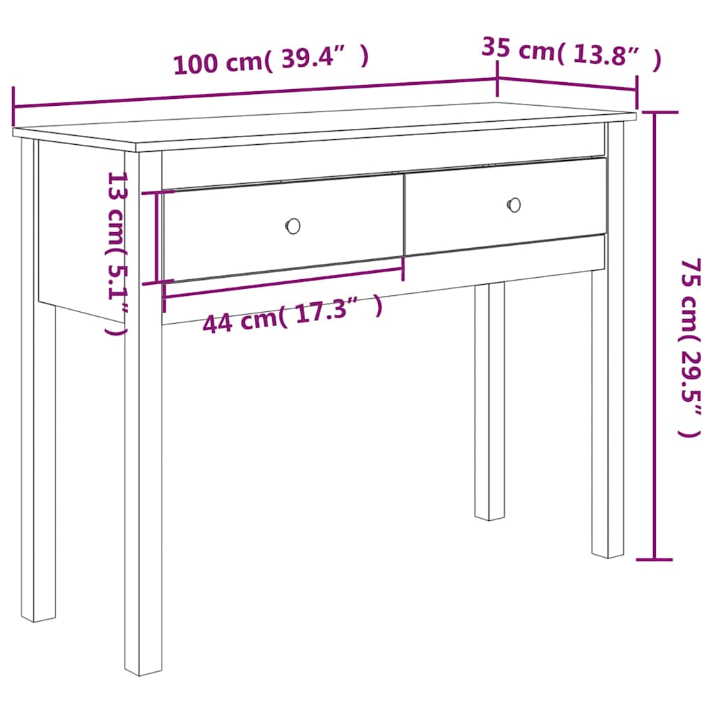 Tavolo Consolle Ambrato 100x35x75 cm in Legno Massello di Pino