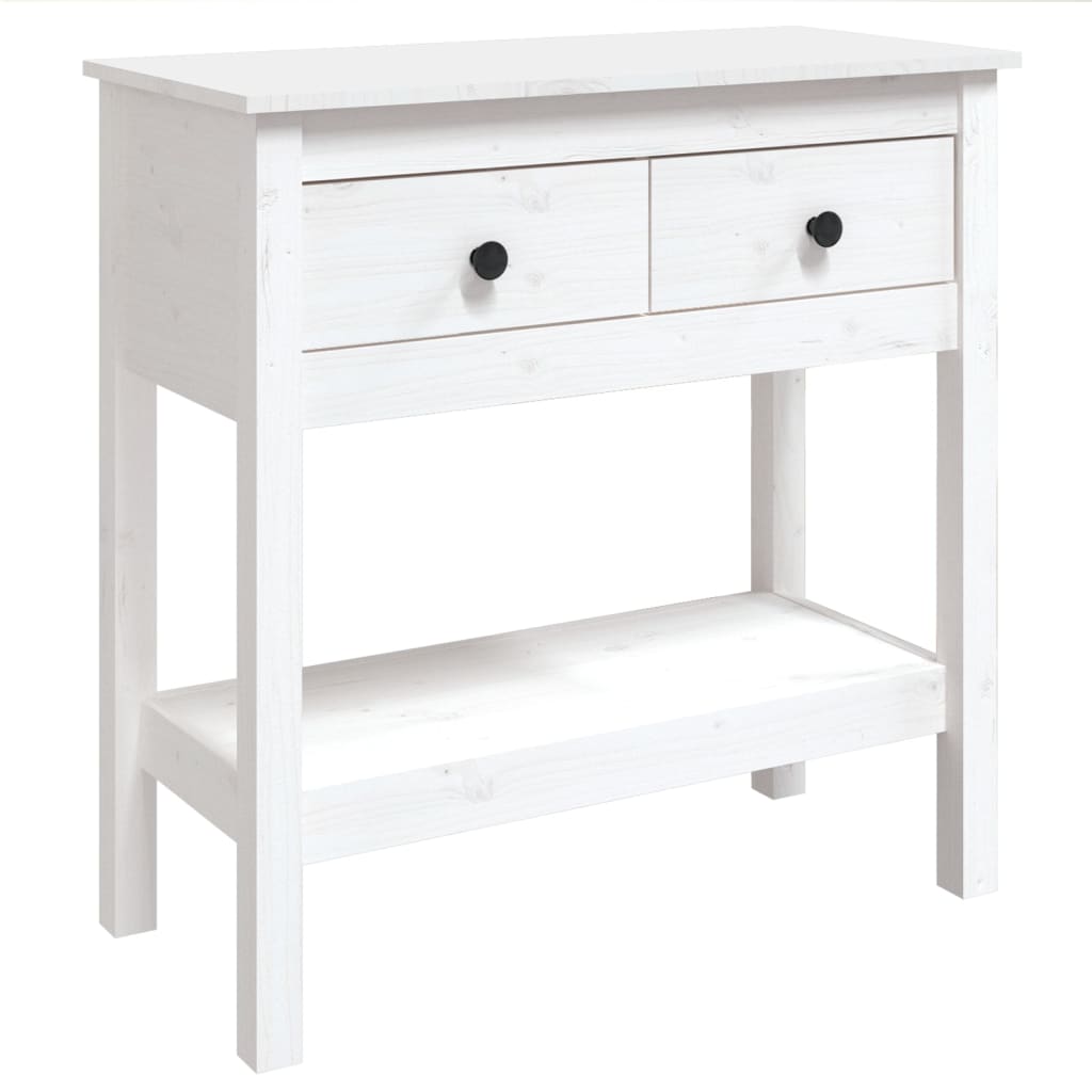 Tavolo Consolle Bianco 75x35x75 cm in Legno Massello di Pino - homemem39