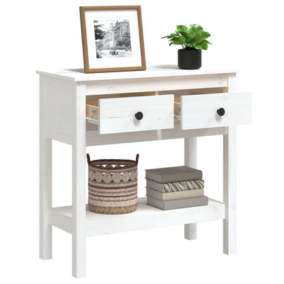 Tavolo Consolle Bianco 75x35x75 cm in Legno Massello di Pino - homemem39