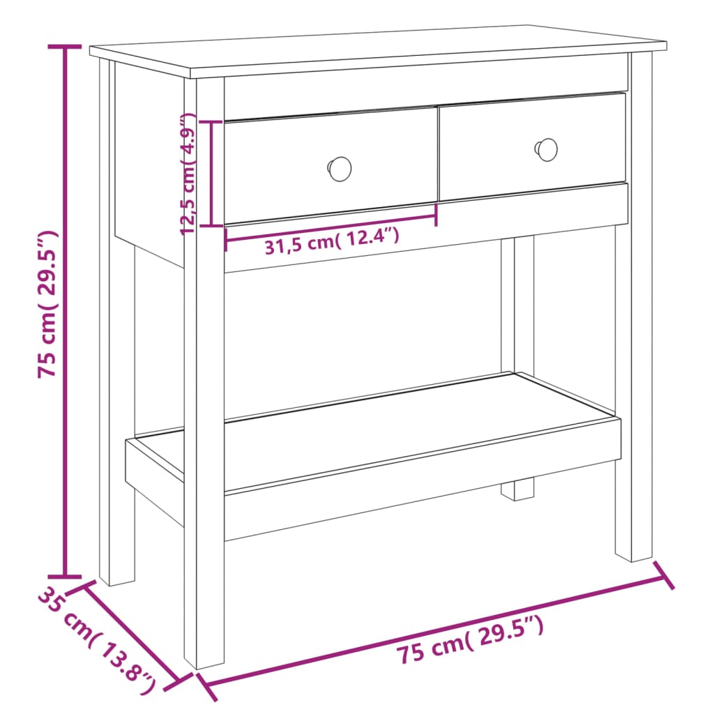 Tavolo Consolle Nero 75x35x75 cm in Legno Massello di Pino