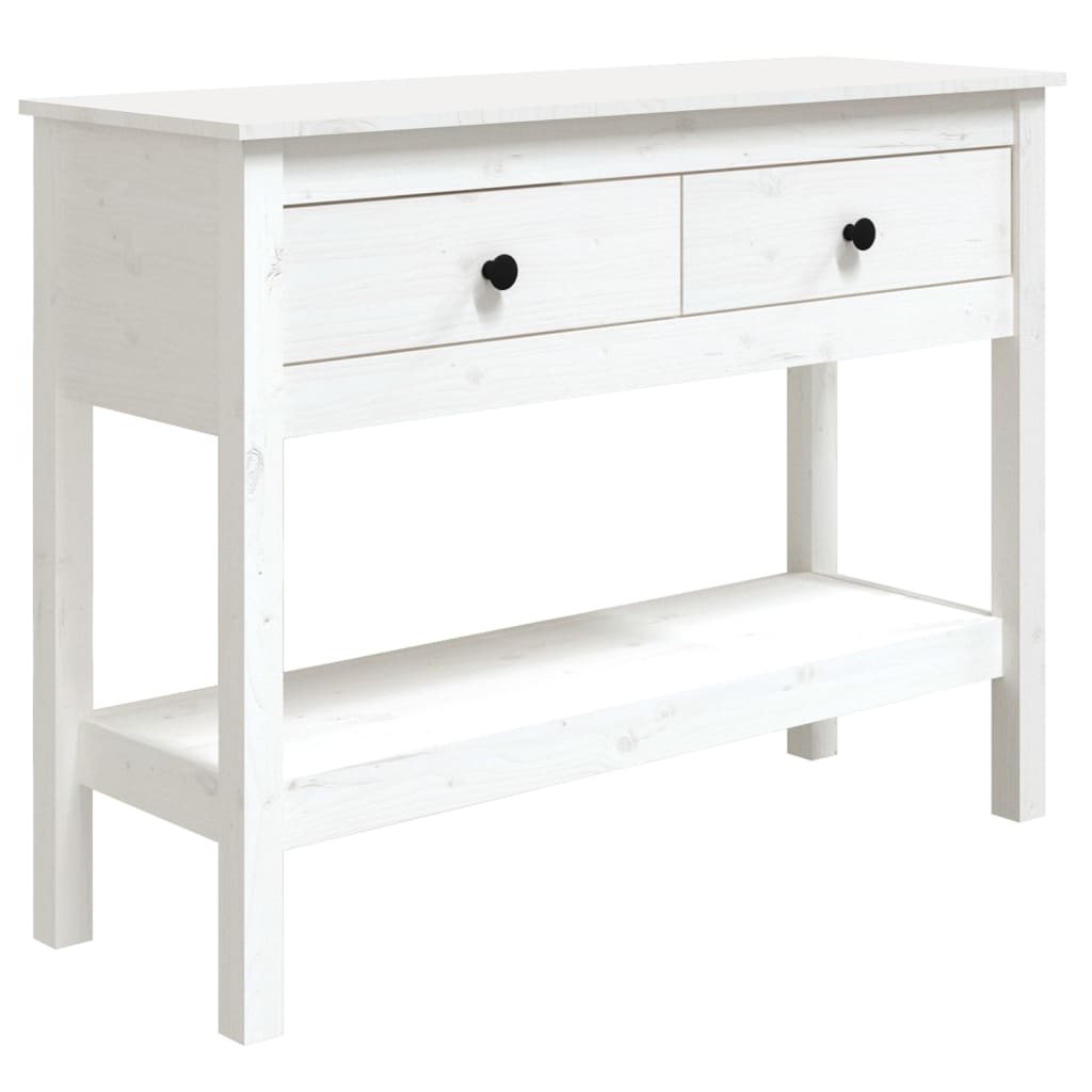 Tavolo Consolle Bianco 100x35x75 cm in Legno Massello di Pino - homemem39