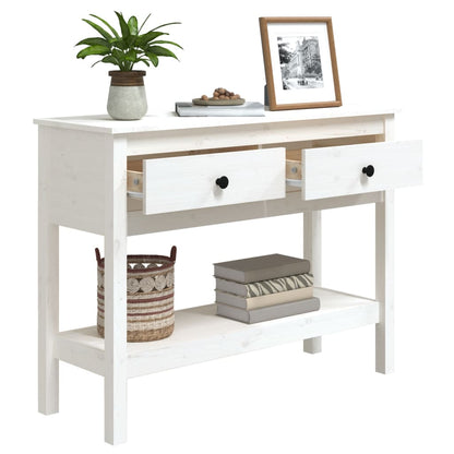 Tavolo Consolle Bianco 100x35x75 cm in Legno Massello di Pino - homemem39