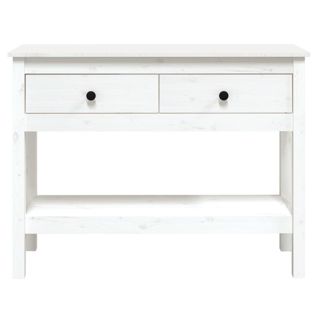 Tavolo Consolle Bianco 100x35x75 cm in Legno Massello di Pino - homemem39