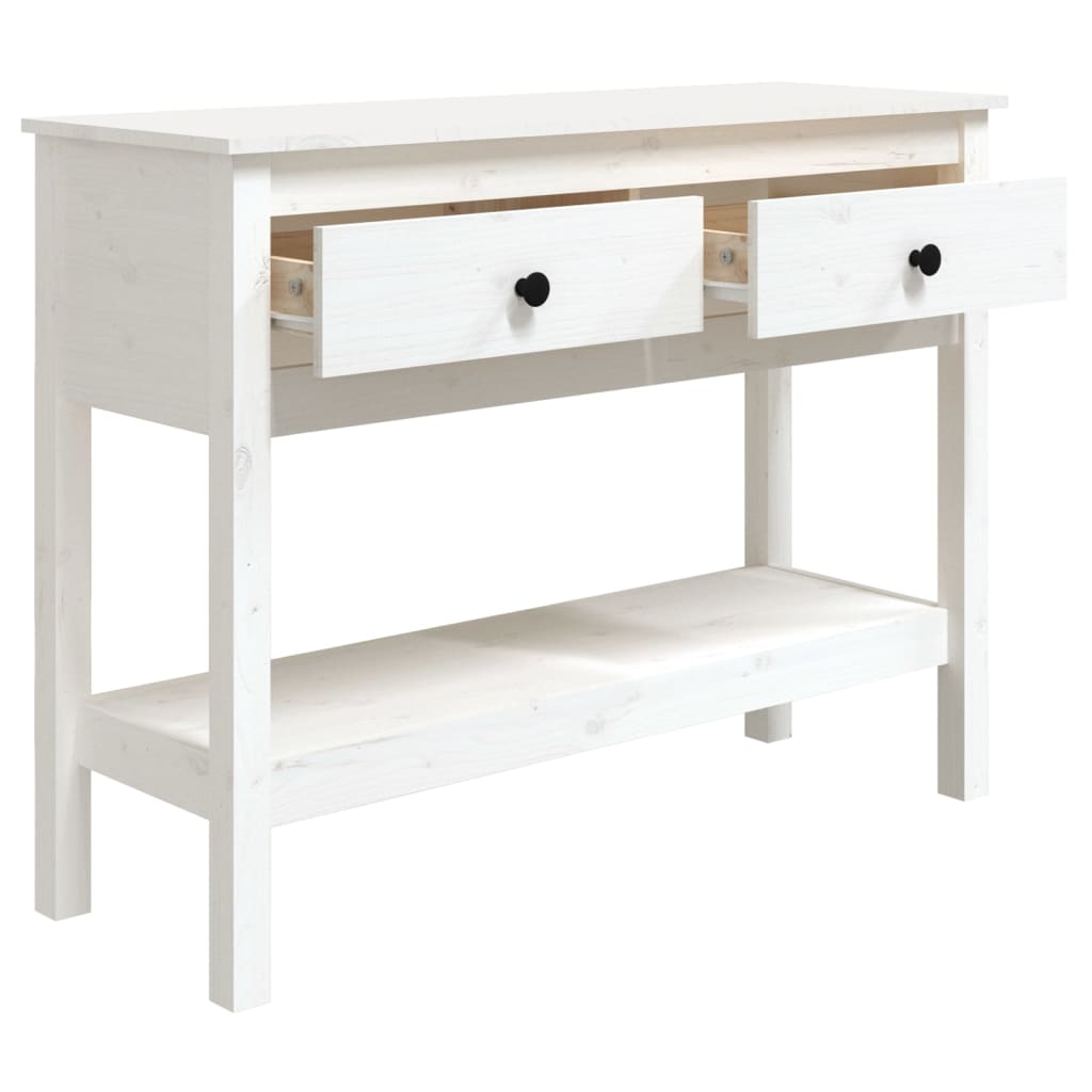 Tavolo Consolle Bianco 100x35x75 cm in Legno Massello di Pino - homemem39