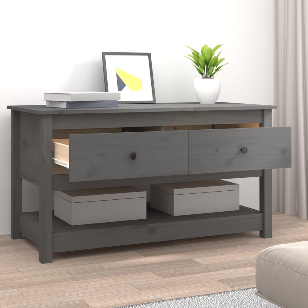 Tavolino da Salotto Grigio 102x49x55 cm Legno Massello di Pino | homemem39