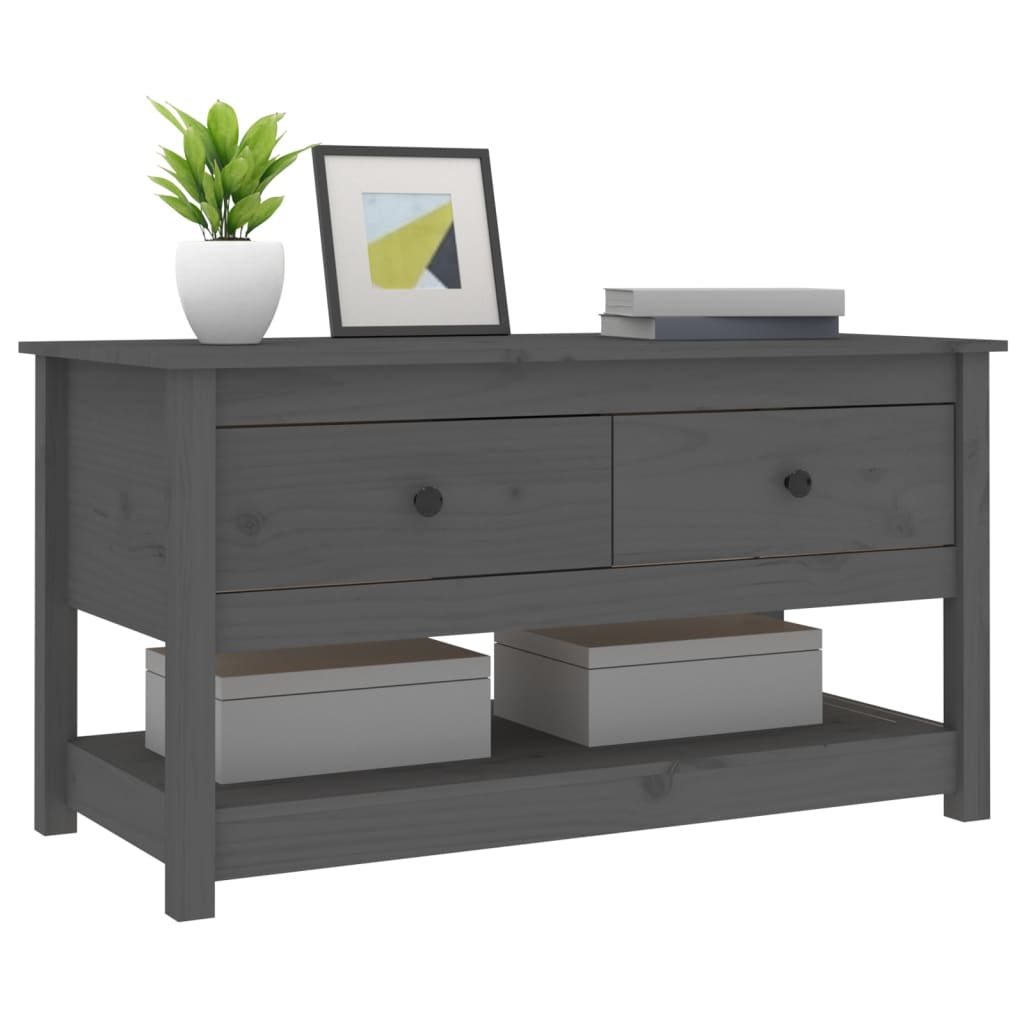 Tavolino da Salotto Grigio 102x49x55 cm Legno Massello di Pino | homemem39
