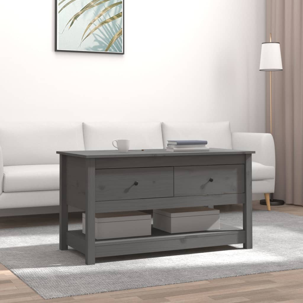 Tavolino da Salotto Grigio 102x49x55 cm Legno Massello di Pino | homemem39