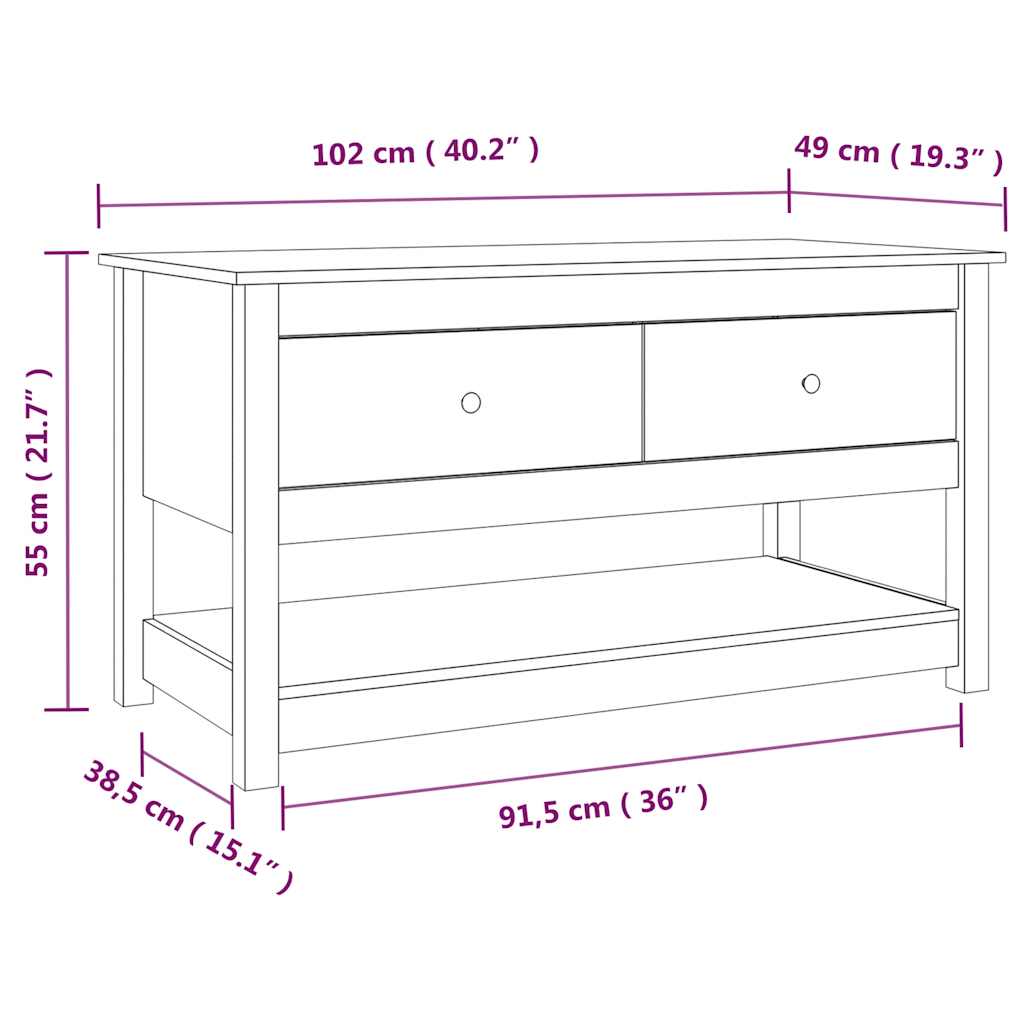 Tavolino da Salotto Nero 102x49x55 cm in Legno Massello di Pino | homemem39