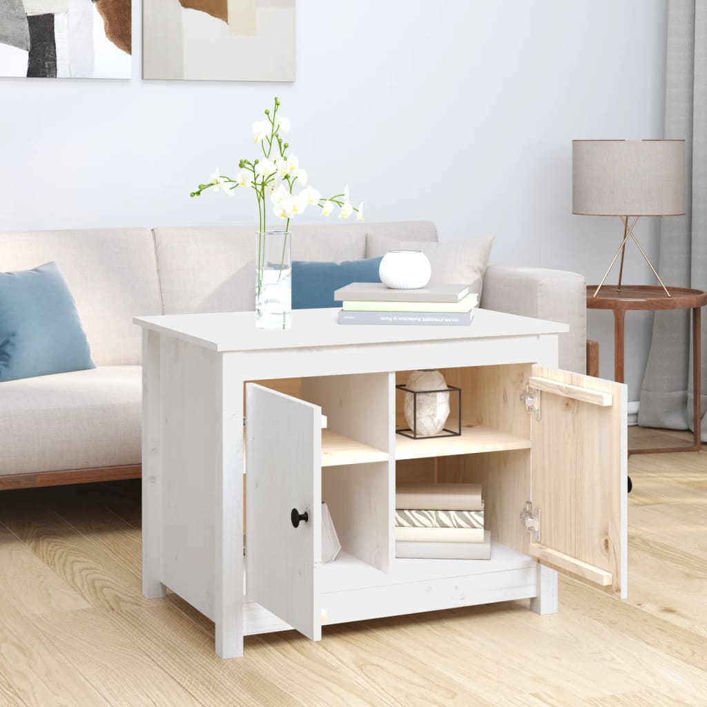 Tavolino da Salotto Bianco 71x49x55cm in Legno Massello di Pino | homemem39