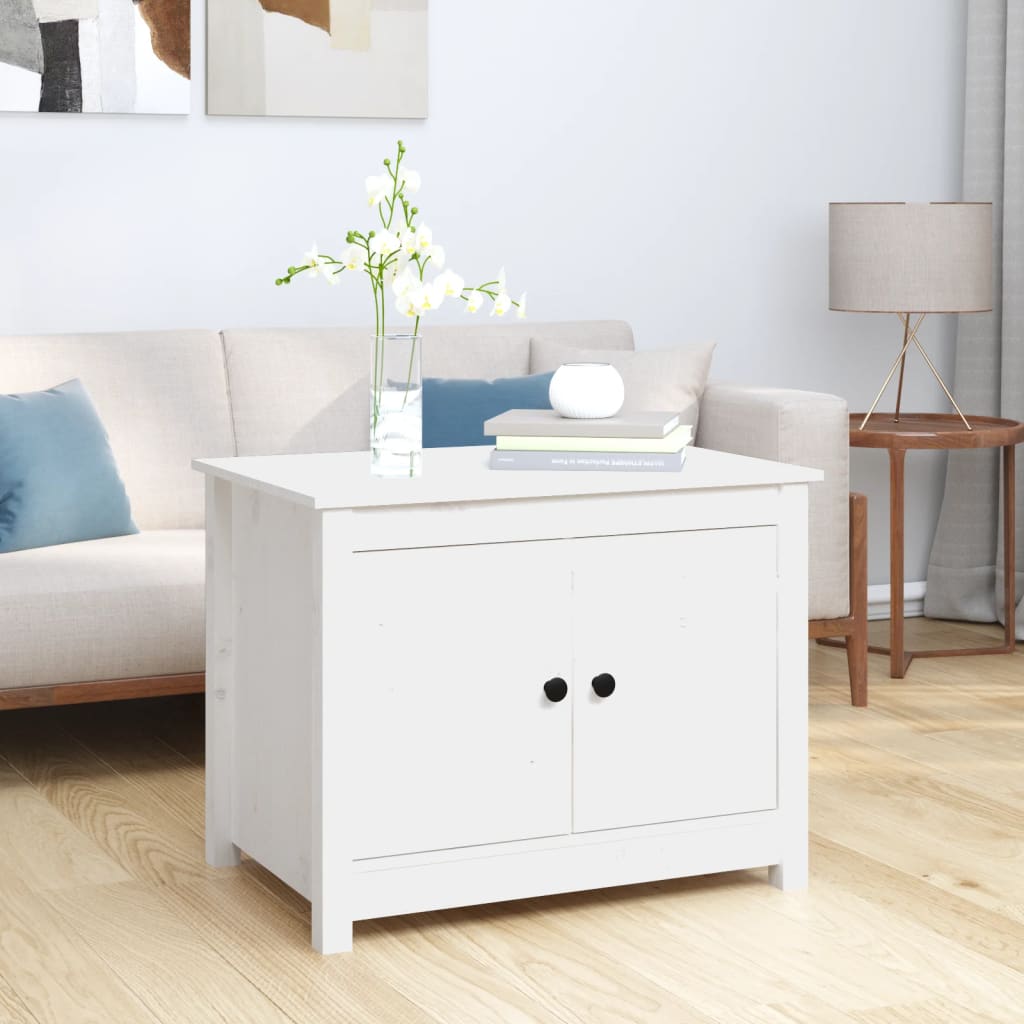 Tavolino da Salotto Bianco 71x49x55cm in Legno Massello di Pino | homemem39
