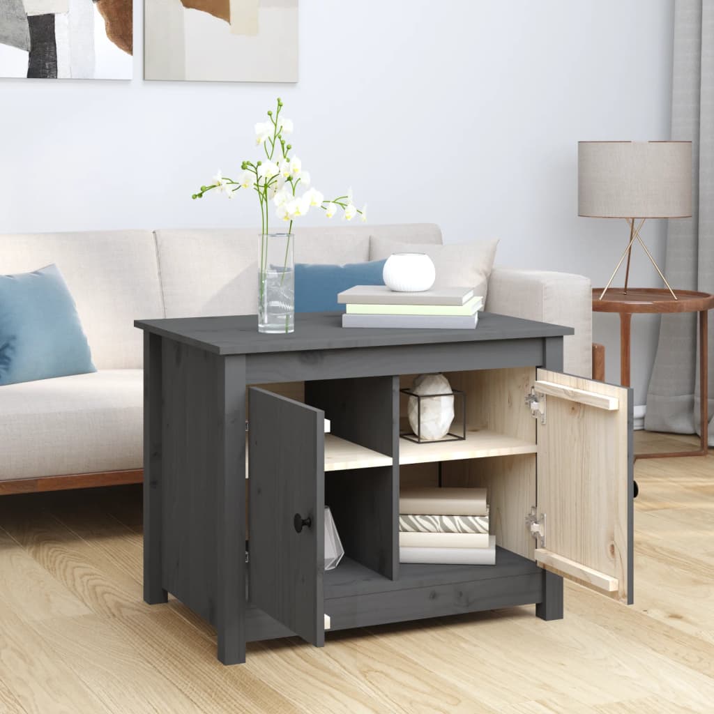 Tavolino da Salotto Grigio 71x49x55cm in Legno Massello di Pino | homemem39