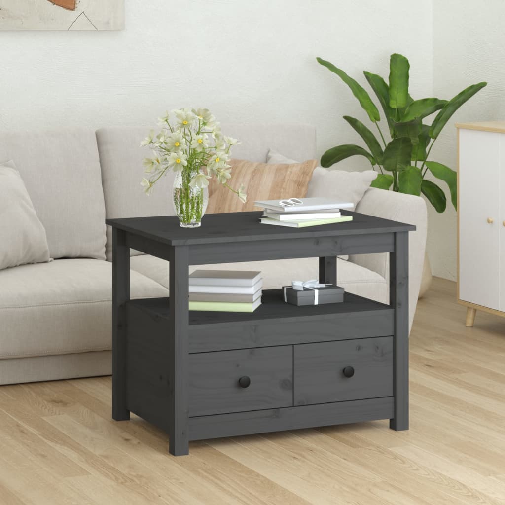 Tavolino da Salotto Grigio 71x49x55cm in Legno Massello di Pino | homemem39
