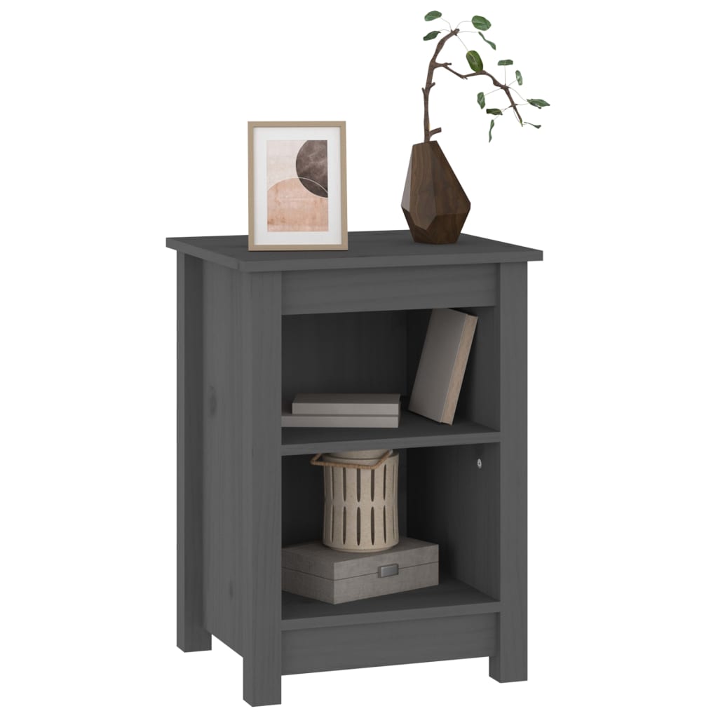 Comodino Grigio 40x35x55 cm in Legno Massello di Pino - homemem39