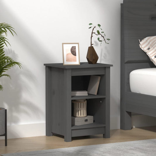 Comodino Grigio 40x35x55 cm in Legno Massello di Pino - homemem39