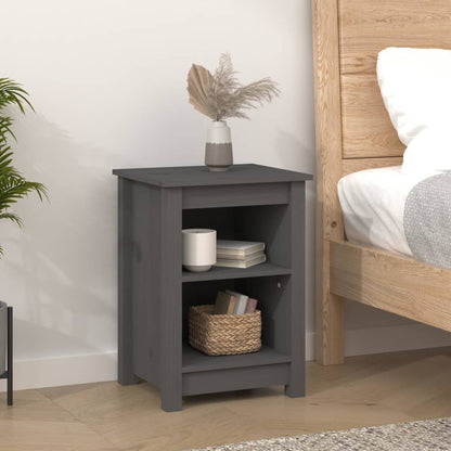 Comodini 2 pz Grigi 40x35x55 cm in Legno Massello di Pino - homemem39